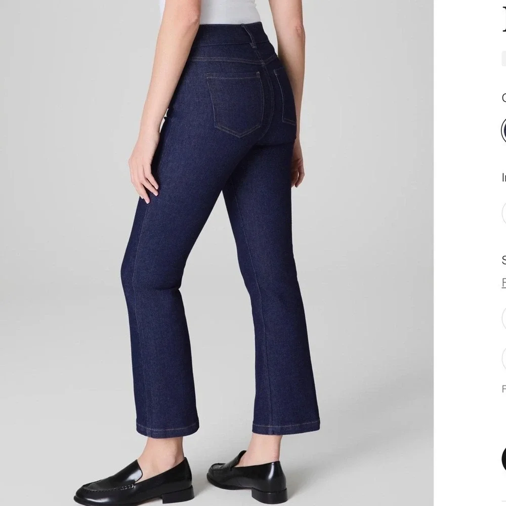 Spanx Cropped Kick Flare Jeans Womens Small Raw Indigo Wash Pull On 20699R